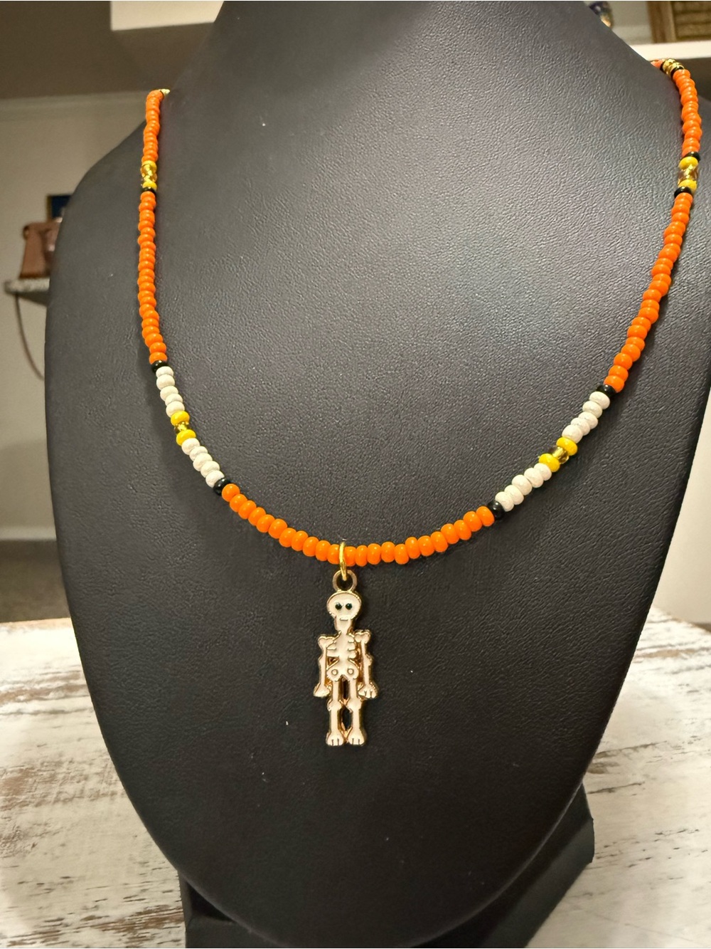 Orange Beaded Skeleton Pendant Necklace - Women Jewelry